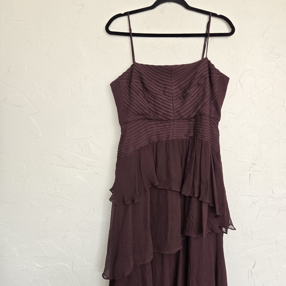 Shona Joy X Free People Pin Tuck Frill Olympia Brown Tiered Dress, 10 - Picture 2 of 12